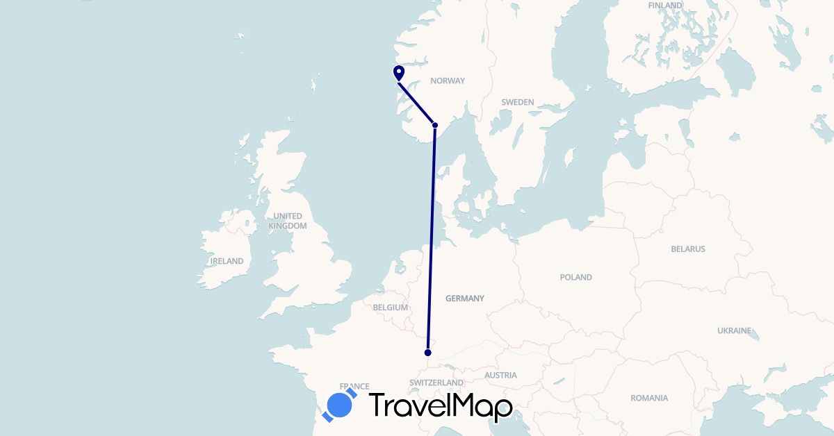 TravelMap itinerary: driving in France, Norway (Europe)